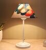 Radient Aura White Metal Table Lamp With Abstract Print Satin Shade