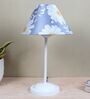 Radient Aura White Metal Table Lamp With Narcissue Floral Print Satin Shade
