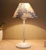 Radient Aura White Metal Table Lamp With Narcissue Floral Print Satin Shade