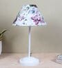Radient Aura White Metal Table Lamp With Cobra Saffron Print Satin Shade