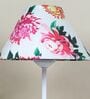 Radient Aura White Metal Table Lamp With Carnation Print Satin Shade