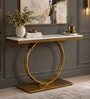Ragusa Metal Console Table in Gold Finish with Porcelain Top Ragusa Metal Console Table in Gold Finish with Porcelain Top