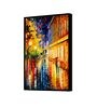 Rainy Street Multicolour Synthetic Wood Framed Canvas Wall Painting