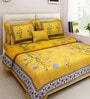 Yellow Floral 160 TC Cotton Blend Queen Sized Bed Sheets with 2 Pillow Covers
