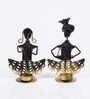 Multicolor Metal Rajasthani Couple Musicians Decorative Showpiece Set Of 2
