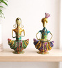 Multicolor Metal Rajasthani Couple Musicians Decorative Showpiece Set Of 2