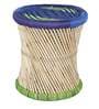 Ethnic Wicker Seating Stool in Blue & Natural Finish