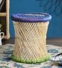 Ethnic Wicker Seating Stool in Blue & Natural Finish