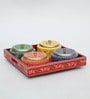 RAJASTHANI WOODEN DRY FRUIT TRAY WITH 4 STAINLESS STEAL BOWLS INSIDE (REMOVABLE), ROTATABLE TRAY, HANDPAINTED,EASYCLEAN
