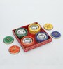 RAJASTHANI WOODEN DRY FRUIT TRAY WITH 4 STAINLESS STEAL BOWLS INSIDE (REMOVABLE), ROTATABLE TRAY, HANDPAINTED,EASYCLEAN