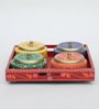 RAJASTHANI WOODEN DRY FRUIT TRAY WITH 4 STAINLESS STEAL BOWLS INSIDE (REMOVABLE), ROTATABLE TRAY, HANDPAINTED,EASYCLEAN