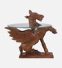 Rajwada Mango Wood End Table in Tubbaq Finish with Glass Top Rajwada Mango Wood End Table in Tubbaq Finish with Glass Top
