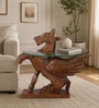 Rajwada Mango Wood End Table in Tubbaq Finish with Glass Top Rajwada Mango Wood End Table in Tubbaq Finish with Glass Top