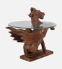 Rajwada Mango Wood End Table in Tubbaq Finish with Glass Top Rajwada Mango Wood End Table in Tubbaq Finish with Glass Top