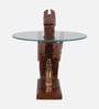 Rajwada Mango Wood End Table in Tubbaq Finish with Glass Top Rajwada Mango Wood End Table in Tubbaq Finish with Glass Top