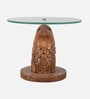 Rajwada Mango Wood Eagle Face Side Table in Tubbaq Finish with Glass Top Rajwada Mango Wood Eagle Face Side Table in Tubbaq Finish with Glass Top