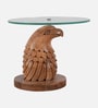 Rajwada Mango Wood Eagle Face Side Table in Tubbaq Finish with Glass Top Rajwada Mango Wood Eagle Face Side Table in Tubbaq Finish with Glass Top