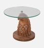Rajwada Mango Wood Eagle Face Side Table in Tubbaq Finish with Glass Top Rajwada Mango Wood Eagle Face Side Table in Tubbaq Finish with Glass Top