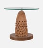 Rajwada Mango Wood Eagle Face Side Table in Tubbaq Finish with Glass Top Rajwada Mango Wood Eagle Face Side Table in Tubbaq Finish with Glass Top