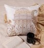 Off White Floral Silk Fabric 16 x 16 Inches Embroidered Cushion Covers (Set of 2)