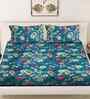 Rama Blue Floral 300 TC Cotton Blend King Size Double Bedsheet with 2 Pillow Covers
