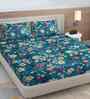Rama Blue Floral 300 TC Cotton Blend King Size Double Bedsheet with 2 Pillow Covers