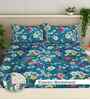 Rama Blue Floral 300 TC Cotton Blend King Size Fitted Double Bedsheet with 2 Pillow Covers