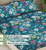 Rama Blue Floral 300 TC Cotton Blend King Size Fitted Double Bedsheet with 2 Pillow Covers