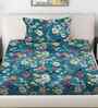 Rama Blue Floral 300 TC Cotton Blend Single Bedsheet with 1 Pillow Cover