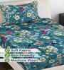 Rama Blue Floral 300 TC Cotton Blend Single Bedsheet with 1 Pillow Cover