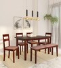 Ramen Solid Wood 6 Seater Dining Set in Cappuccino Finish with Bench