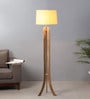 Ramona Beige Fabric Shade Tripod Floor Lamp With Mango wood Base