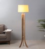 Ramona Beige Fabric Shade Tripod Floor Lamp With Mango wood Base