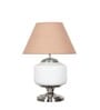 Ramzi Chrome Finish Metal And Frosted White Glass Table Lamp With Beige Cotton Shade
