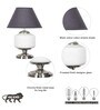 Ramzi Chrome Finish Metal And Frosted White Glass Table Lamp With Black Cotton Shade