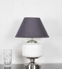 Ramzi Chrome Finish Metal And Frosted White Glass Table Lamp With Black Cotton Shade