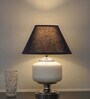 Ramzi Chrome Finish Metal And Frosted White Glass Table Lamp With Black Cotton Shade