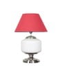 Ramzi Chrome Finish Metal And Frosted White Glass Table Lamp With Maroon Cotton Shade