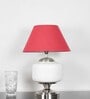 Ramzi Chrome Finish Metal And Frosted White Glass Table Lamp With Maroon Cotton Shade