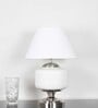 Ramzi Chrome Finish Metal And Frosted White Glass Table Lamp With White Cotton Shade