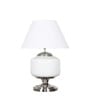 Ramzi Chrome Finish Metal And Frosted White Glass Table Lamp With White Cotton Shade