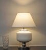 Ramzi Chrome Finish Metal And Frosted White Glass Table Lamp With White Cotton Shade