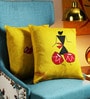 Yellow Art Silk 16 x 16 Inch Handpainted Worli Cushion Cover