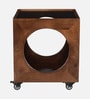 Raphal Mango Wood End Table In Tubbaq Finish With Brown Tinted Glass Top