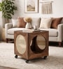 Raphal Mango Wood End Table In Tubbaq Finish With Clear Glass Top