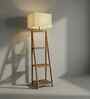 Raphael Wooden Shelf Floor Lamp with Jute Shade & Brown Base