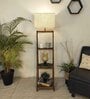 Raphael Wooden Shelf Floor Lamp with Jute Shade & Brown Base