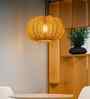 Rattan Seagrass Raffia Kauna Wicker Lamp, Handwoven Pendant, Beige, Round Melon Shape