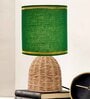Rattan Metal Table Lamp With Fabric Shade (Green & Beige)