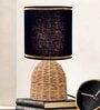 Rattan Metal Table Lamp With Fabric Shade (Black & Beige)